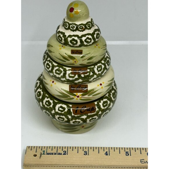 Temp-Tations By Tara Stacking Measuring Cups 5 Set Ceramic Green Floral Design - Picture 8 of 8